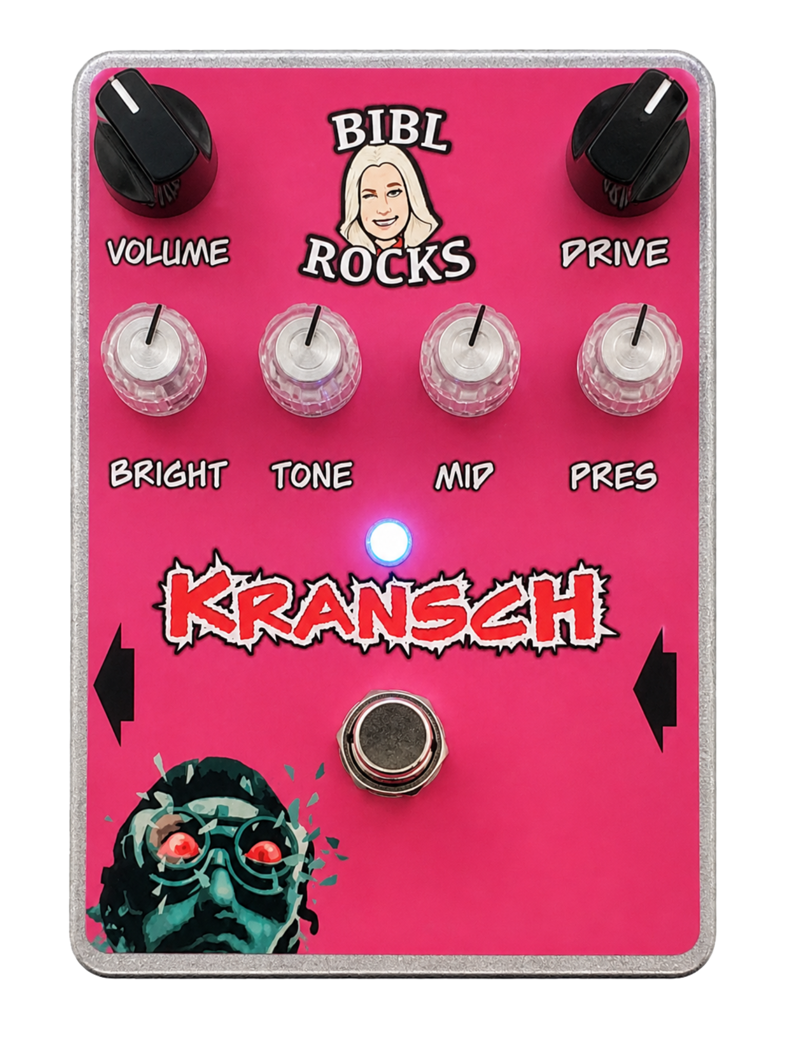 Boutique overdrive pedal in a dark studio setting