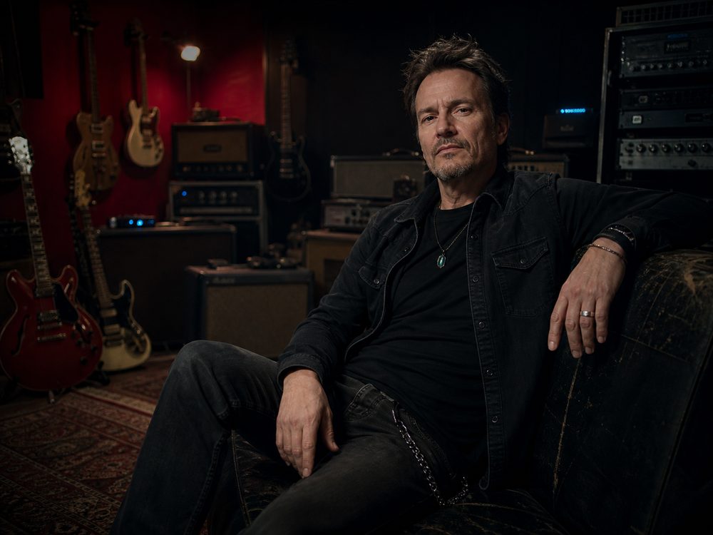 Rock studio with guitars, amps and Helmut Bibl